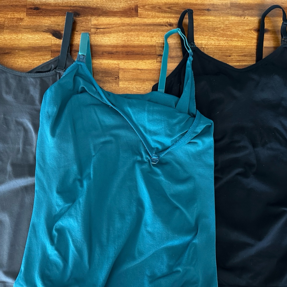 Set of 3 Used Nursing/Maternity Tank Top with shelf bra and clip down.  Size XL